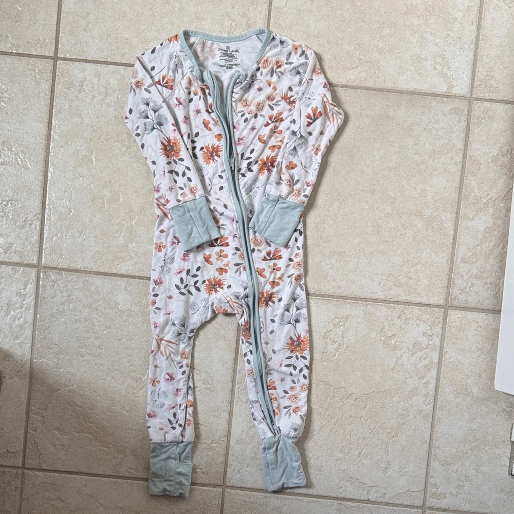 Caden Lane Floral Footie in Blue and Orange